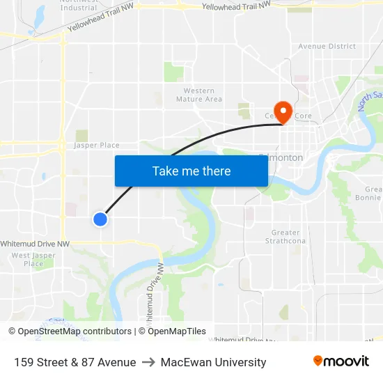 159 Street & 87 Avenue to MacEwan University map