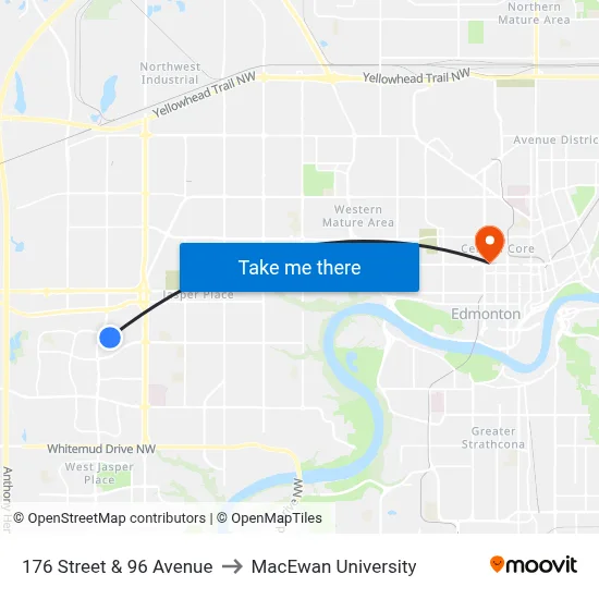 176 Street & 96 Avenue to MacEwan University map