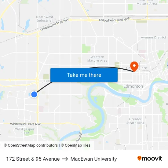 172 Street & 95 Avenue to MacEwan University map