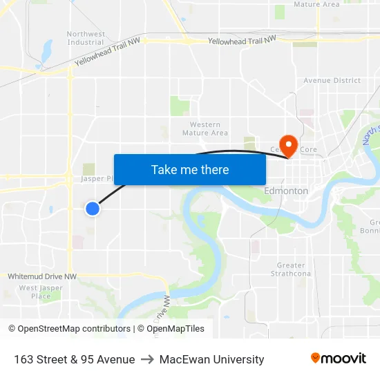163 Street & 95 Avenue to MacEwan University map
