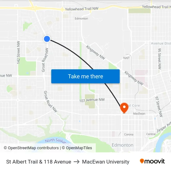 St Albert Trail & 118 Avenue to MacEwan University map
