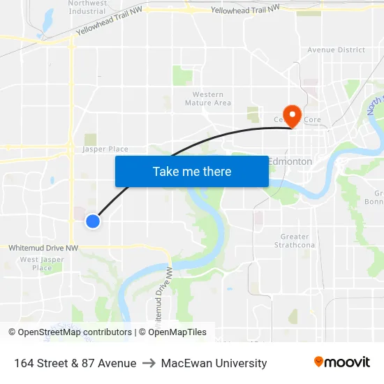 164 Street & 87 Avenue to MacEwan University map