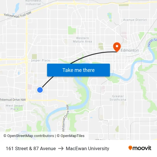 161 Street & 87 Avenue to MacEwan University map