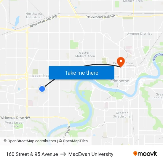 160 Street & 95 Avenue to MacEwan University map