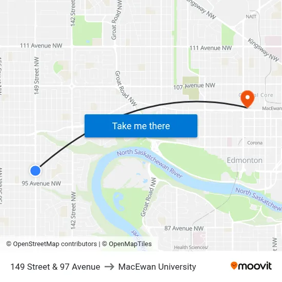 149 Street & 97 Avenue to MacEwan University map