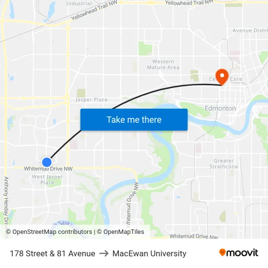 178 Street & 81 Avenue to MacEwan University map