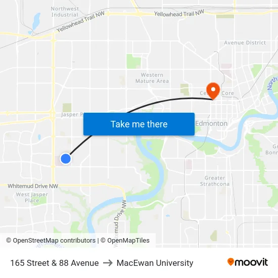 165 Street & 88 Avenue to MacEwan University map
