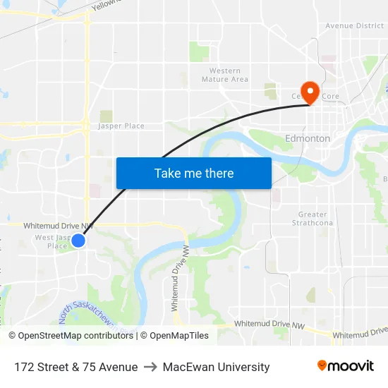 172 Street & 75 Avenue to MacEwan University map