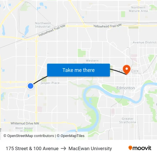 175 Street & 100 Avenue to MacEwan University map