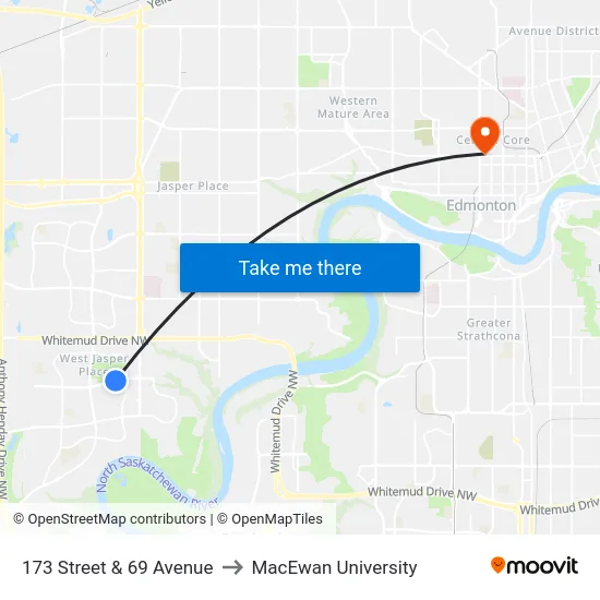 173 Street & 69 Avenue to MacEwan University map