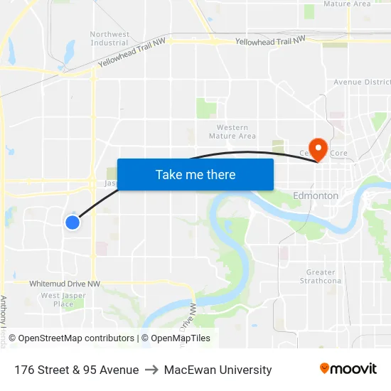 176 Street & 95 Avenue to MacEwan University map