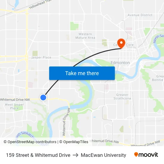 159 Street & Whitemud Drive to MacEwan University map
