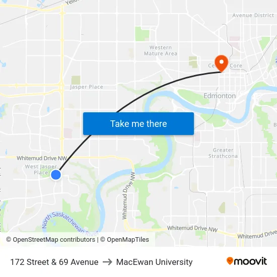 172 Street & 69 Avenue to MacEwan University map