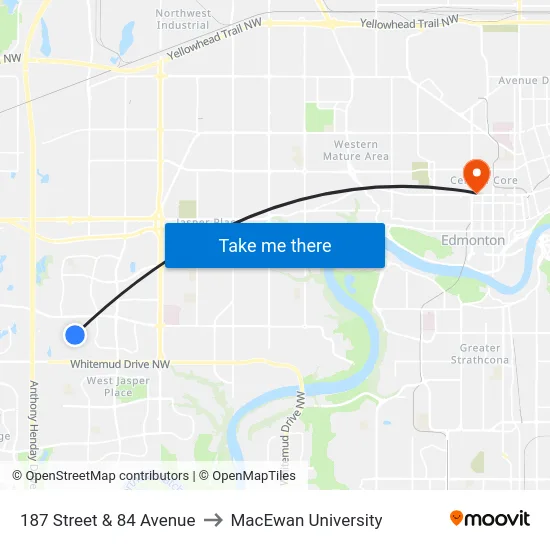187 Street & 84 Avenue to MacEwan University map