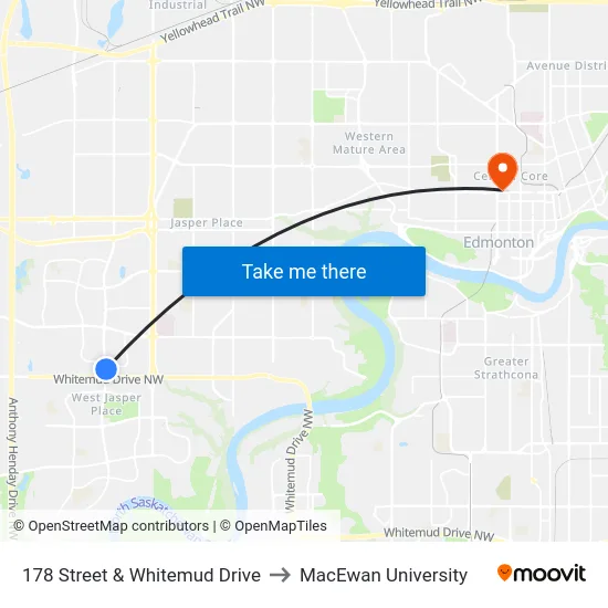 178 Street & Whitemud Drive to MacEwan University map