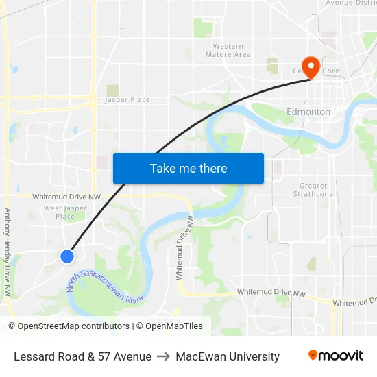 Lessard Road & 57 Avenue to MacEwan University map