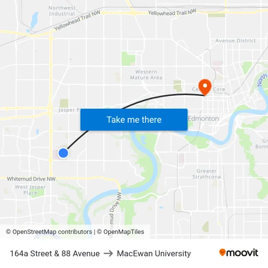 164a Street & 88 Avenue to MacEwan University map