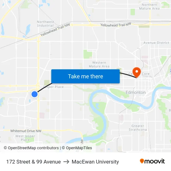 172 Street & 99 Avenue to MacEwan University map