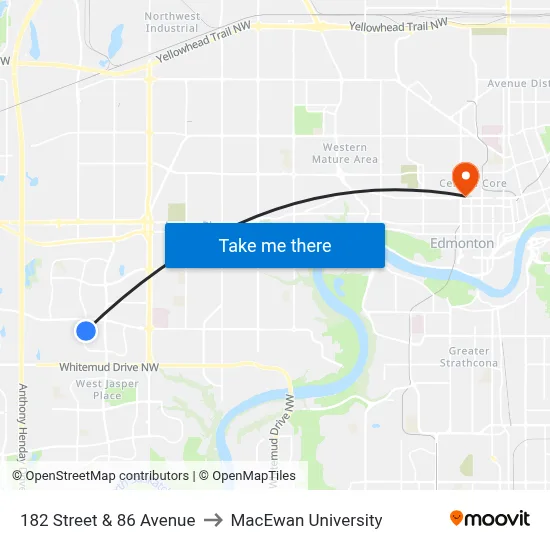 182 Street & 86 Avenue to MacEwan University map