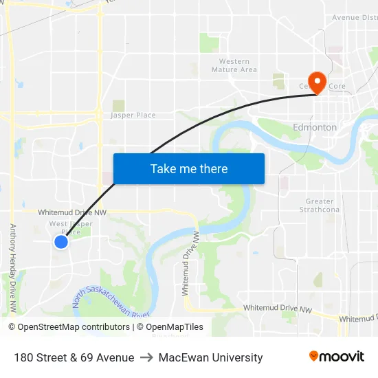 180 Street & 69 Avenue to MacEwan University map