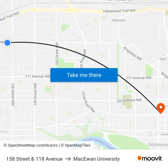 158 Street & 118 Avenue to MacEwan University map
