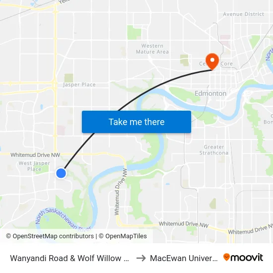 Wanyandi Road & Wolf Willow Road to MacEwan University map