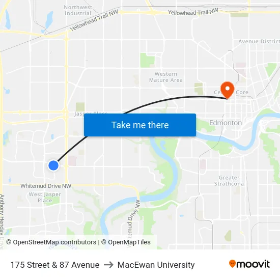 175 Street & 87 Avenue to MacEwan University map
