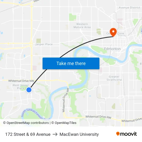 172 Street & 69 Avenue to MacEwan University map