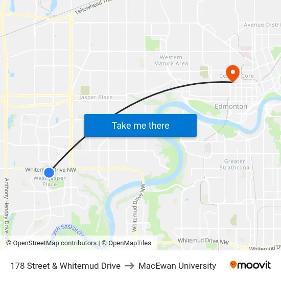 178 Street & Whitemud Drive to MacEwan University map