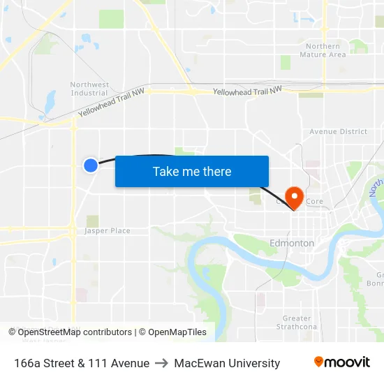 166a Street & 111 Avenue to MacEwan University map