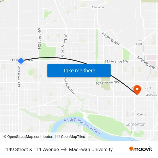 149 Street & 111 Avenue to MacEwan University map