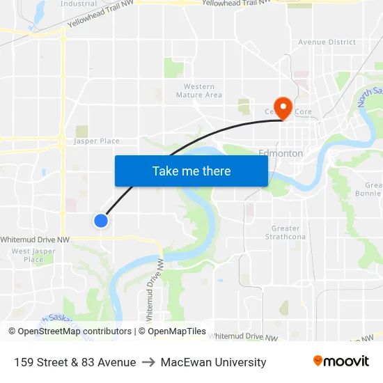159 Street & 83 Avenue to MacEwan University map