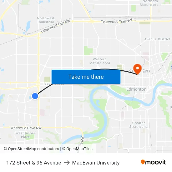 172 Street & 95 Avenue to MacEwan University map
