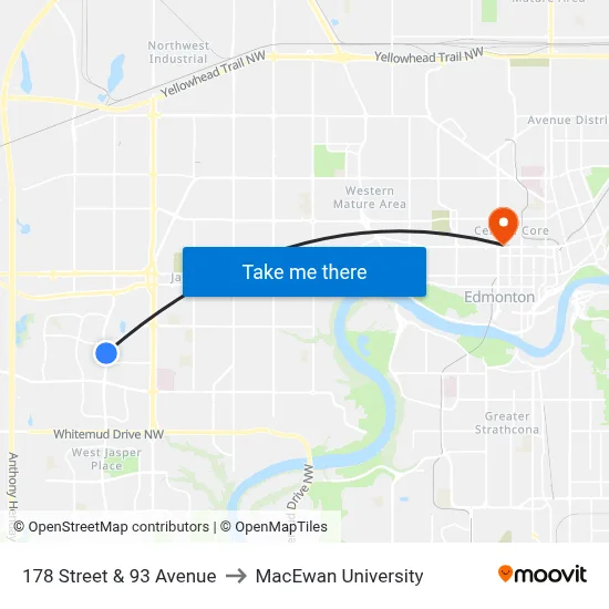 178 Street & 93 Avenue to MacEwan University map