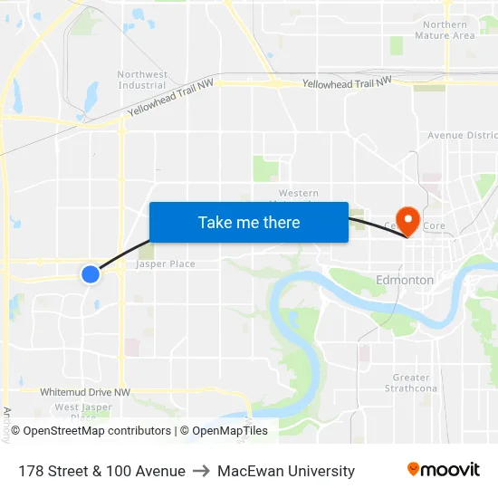 178 Street & 100 Avenue to MacEwan University map