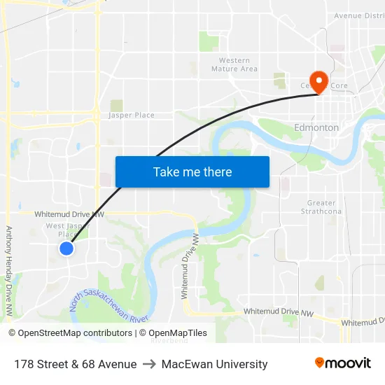 178 Street & 68 Avenue to MacEwan University map