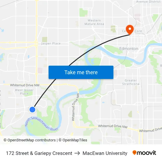 172 Street & Gariepy Crescent to MacEwan University map