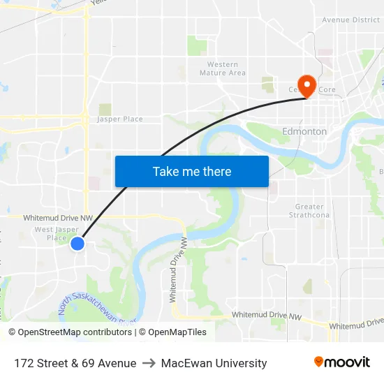 172 Street & 69 Avenue to MacEwan University map