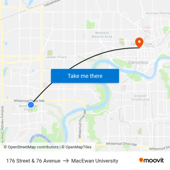176 Street & 76 Avenue to MacEwan University map
