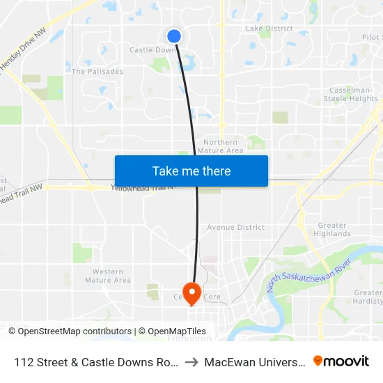 112 Street & Castle Downs Road to MacEwan University map