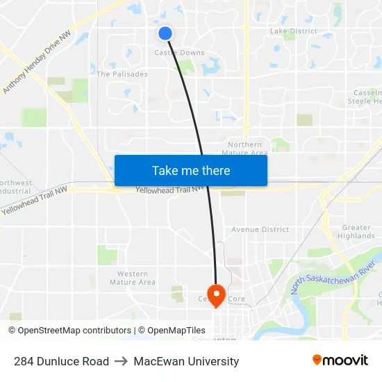 284 Dunluce Road to MacEwan University map