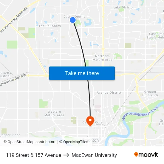 119 Street & 157 Avenue to MacEwan University map