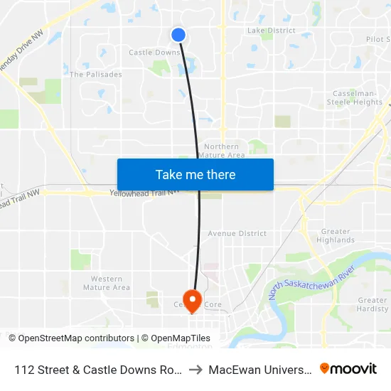 112 Street & Castle Downs Road to MacEwan University map