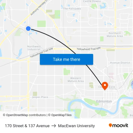 170 Street & 137 Avenue to MacEwan University map