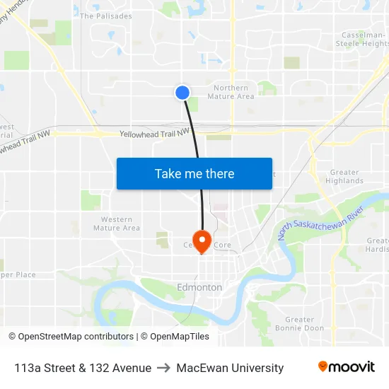 113a Street & 132 Avenue to MacEwan University map