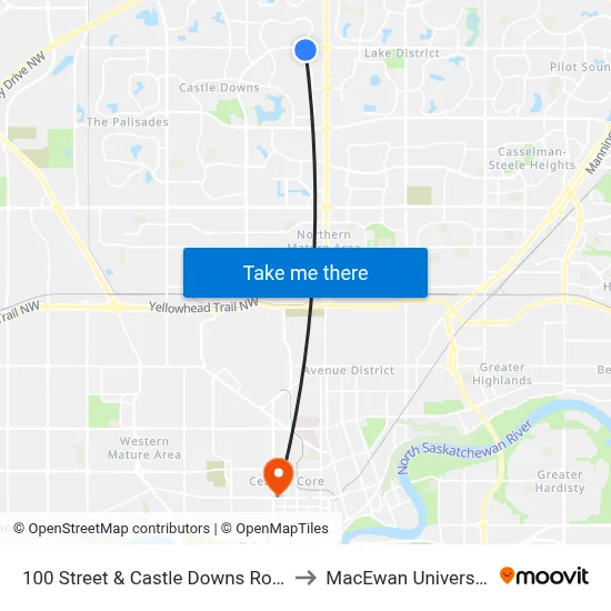100 Street & Castle Downs Road to MacEwan University map