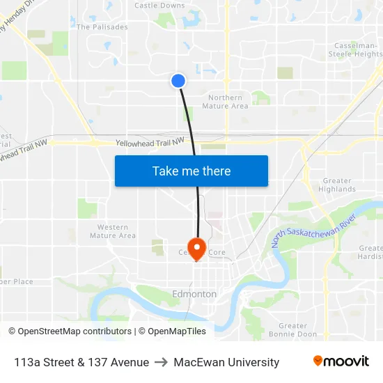 113a Street & 137 Avenue to MacEwan University map