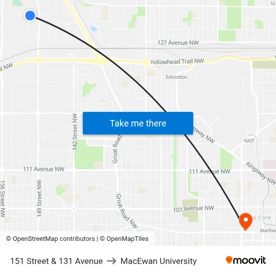 151 Street & 131 Avenue to MacEwan University map
