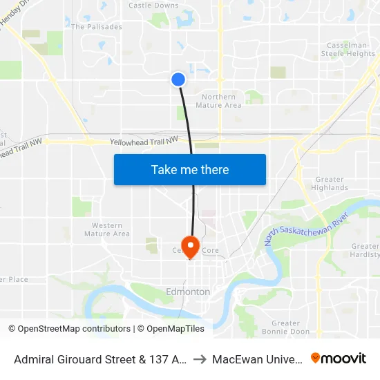 Admiral Girouard Street & 137 Avenue to MacEwan University map