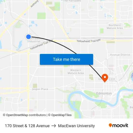 170 Street & 128 Avenue to MacEwan University map
